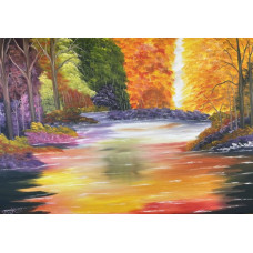 Colorful lake in the forest olieverf schilderij