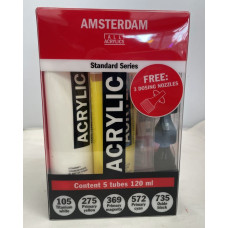Amsterdam Standard Series acrylverf primaire set | 5 x 120 ml + 3 doseertuiten