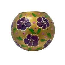Handbeschilderde design bol vaas goud met paarse bloemen