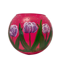 Handbeschilderde design bol vaas roze met tupen