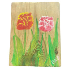 Houten paneel mini rood/roze tulpen 2