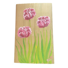Houten paneel mini roze met donker rode tulpen 5