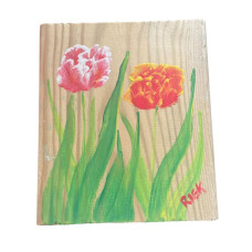 Houten paneel mini Roze, rood/gele tulpen
